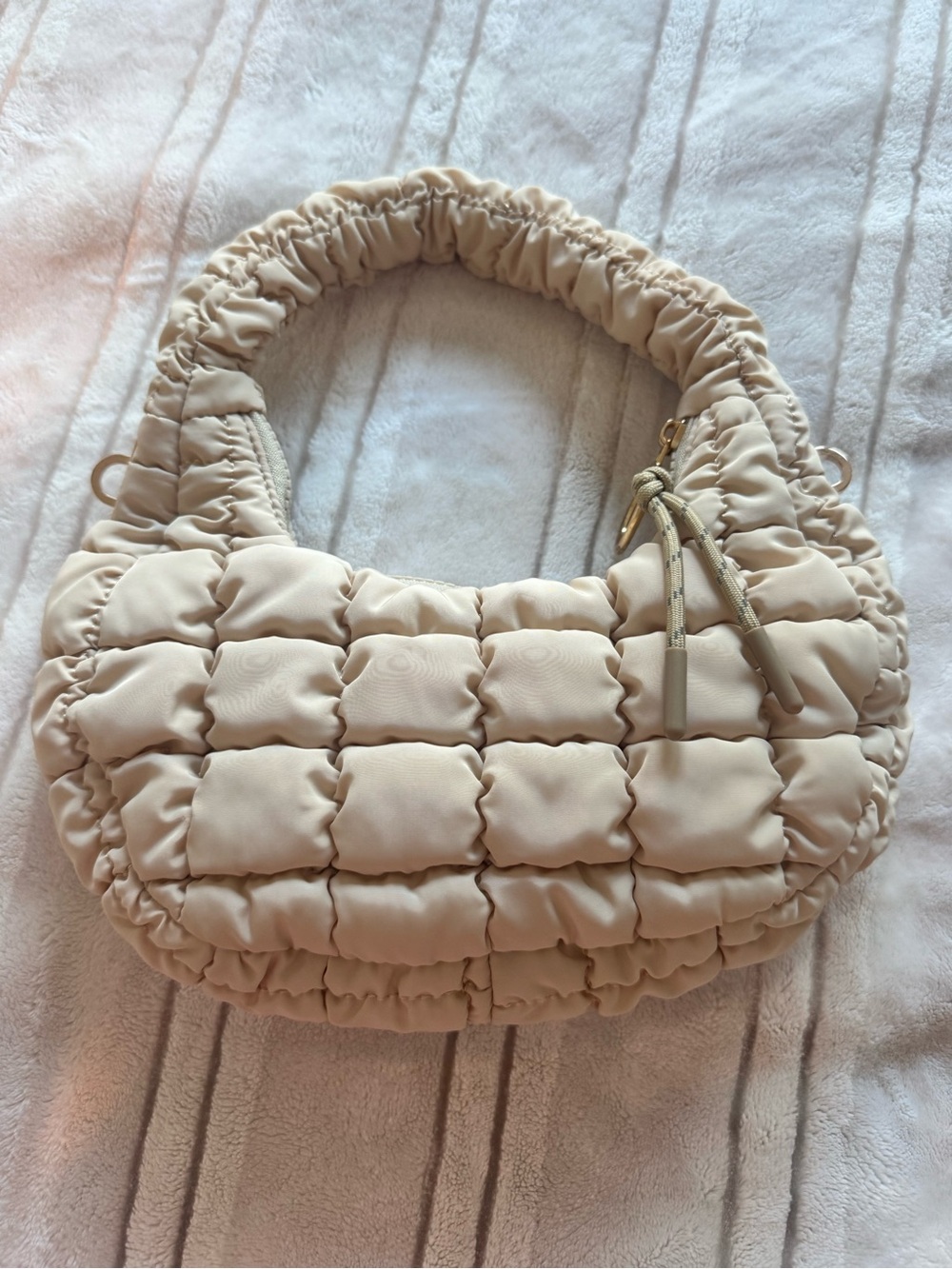 New Quilted Hobo Shoulder Bag in Beige